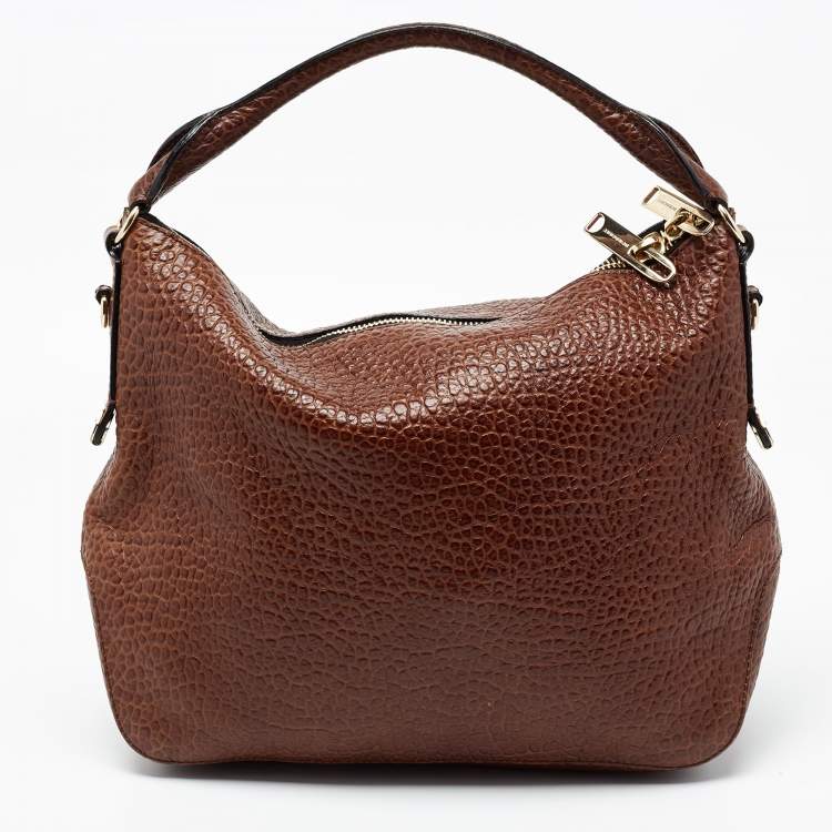 Pre Owned Burberry Brown Grain Leather Small Ledbury Hobo