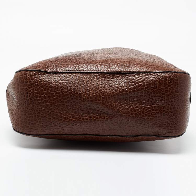 Pre Owned Burberry Brown Grain Leather Small Ledbury Hobo