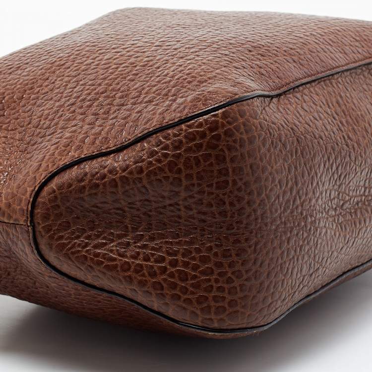 Pre Owned Burberry Brown Grain Leather Small Ledbury Hobo