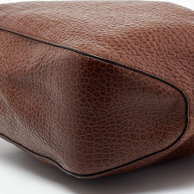 Pre Owned Burberry Brown Grain Leather Small Ledbury Hobo