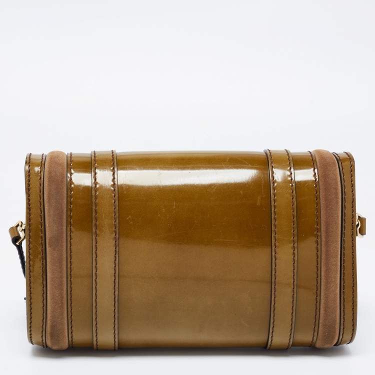 Pre Owned Burberry Olive Green Patent Leather And Suede Shoulder Bag