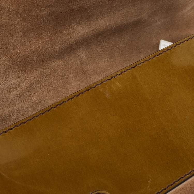 Pre Owned Burberry Olive Green Patent Leather And Suede Shoulder Bag