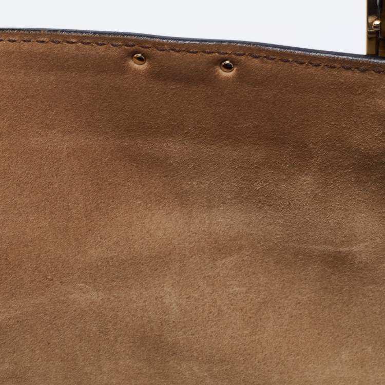 Pre Owned Burberry Olive Green Patent Leather And Suede Shoulder Bag