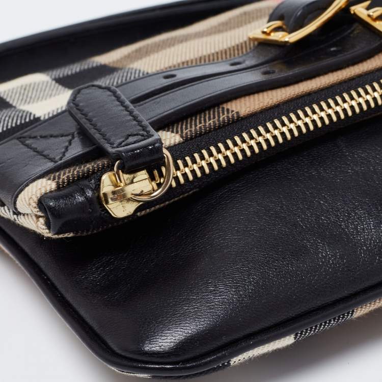 Pre Owned Burberry Black House Check Canvas and Leather Adeline Fold Over Clutch