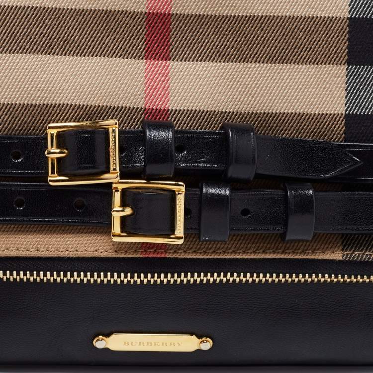 Pre Owned Burberry Black House Check Canvas and Leather Adeline Fold Over Clutch