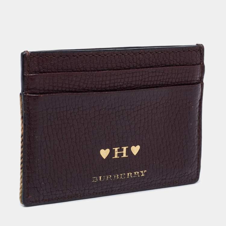 Pre Owned Burberry Brown House Check Canvas and Leather Card Holder   