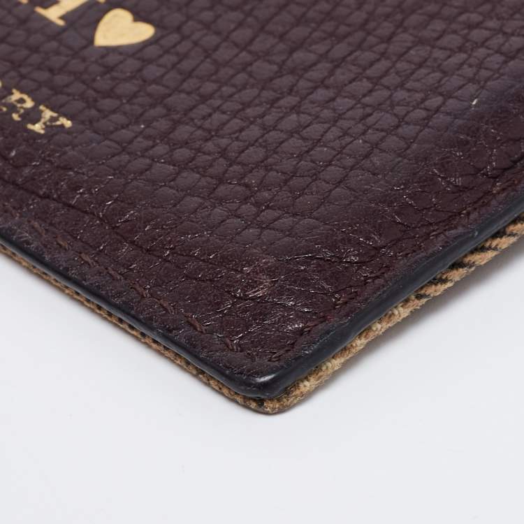 Pre Owned Burberry Brown House Check Canvas and Leather Card Holder   