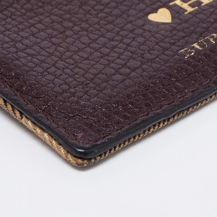 Pre Owned Burberry Brown House Check Canvas and Leather Card Holder   