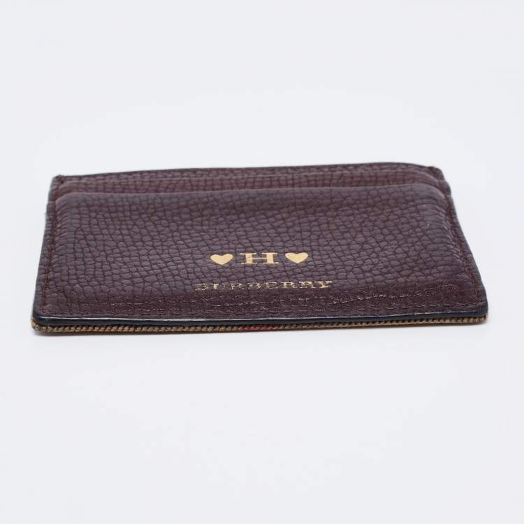 Pre Owned Burberry Brown House Check Canvas and Leather Card Holder   