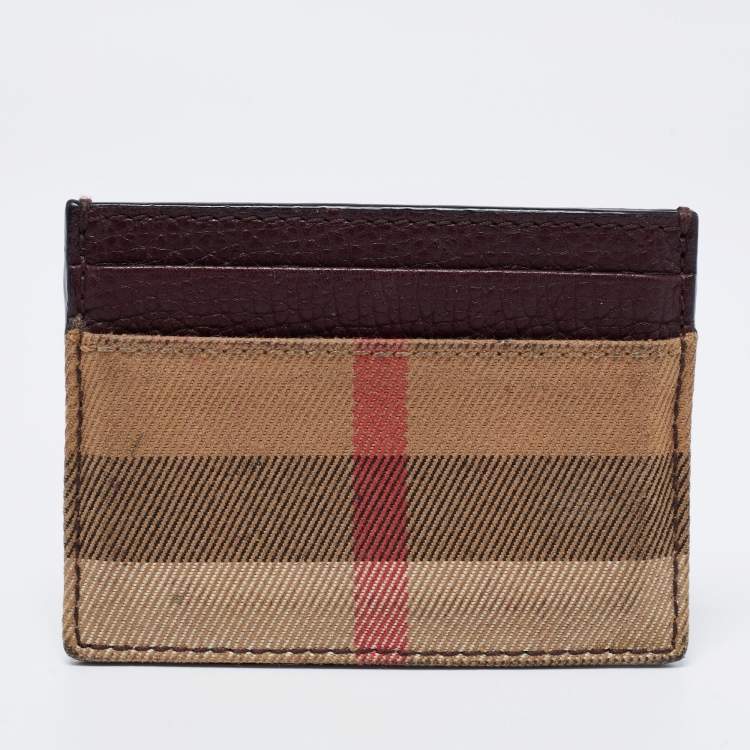 Pre Owned Burberry Brown House Check Canvas and Leather Card Holder   