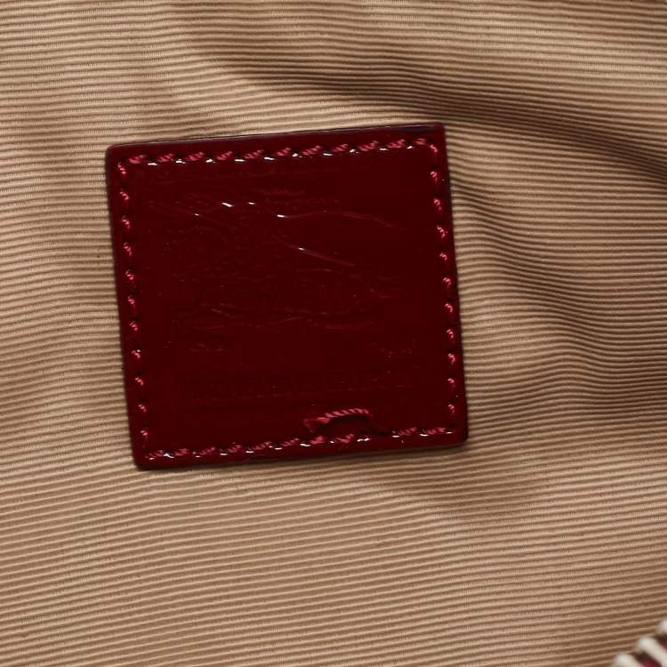 Pre Owned Burberry Burgundy/Beige Super Nova Check PVC and Patent Leather Wristlet Clutch