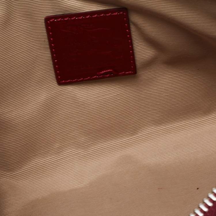 Pre Owned Burberry Burgundy/Beige Super Nova Check PVC and Patent Leather Wristlet Clutch
