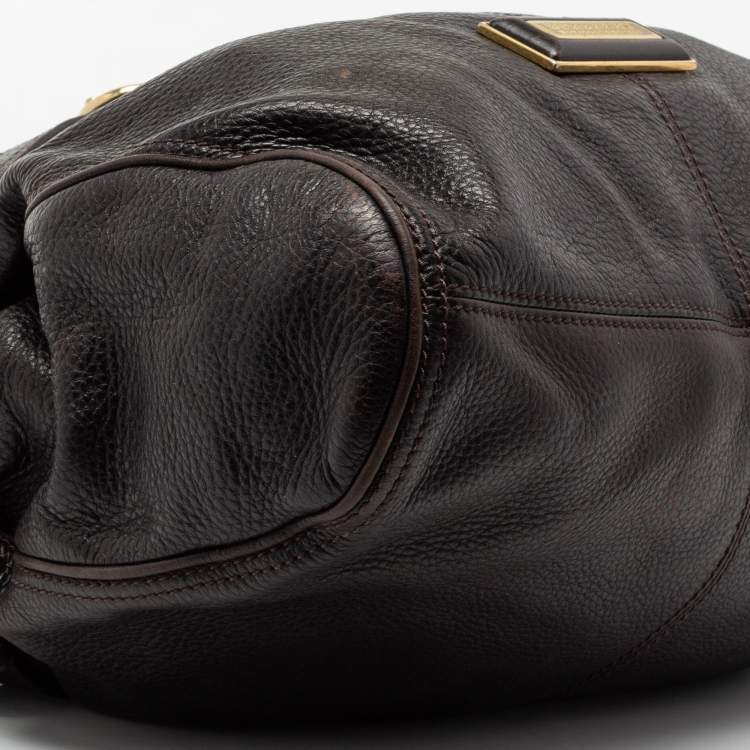 Pre Owned Burberry Dark Brown Pebbled Leather Belted Tote