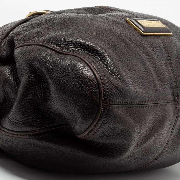 Pre Owned Burberry Dark Brown Pebbled Leather Belted Tote