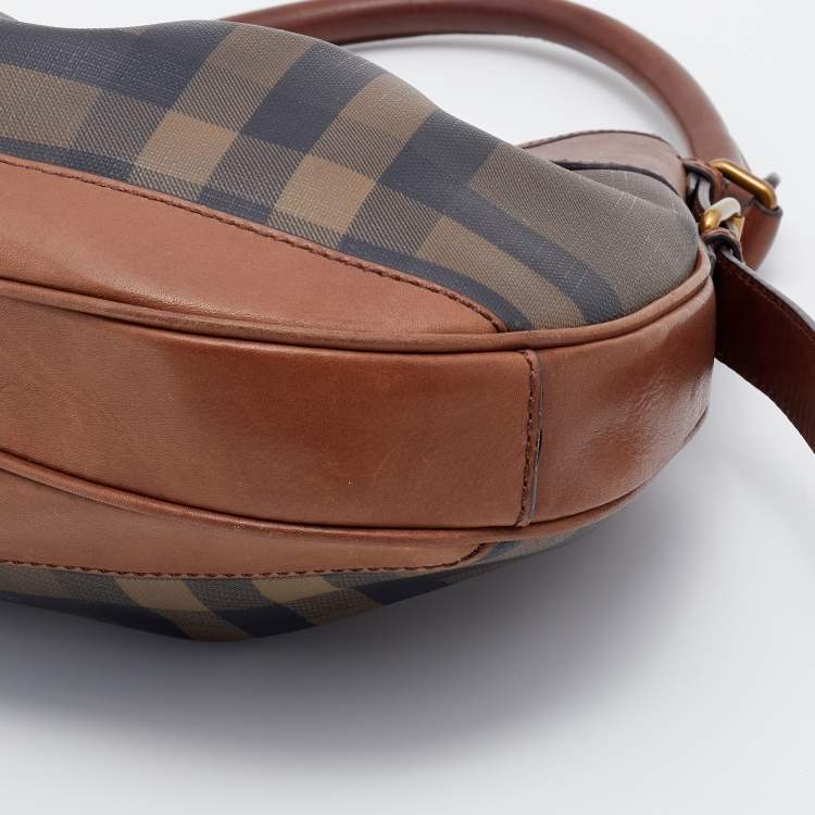 Pre Owned Burberry Brown Smoked Check PVC and Leather Brooklyn Hobo