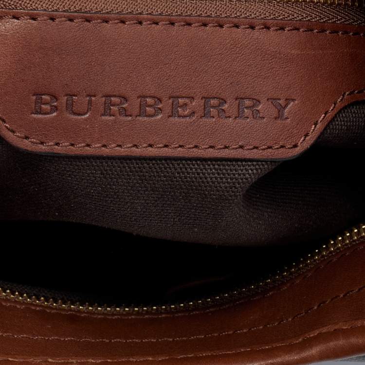 Pre Owned Burberry Brown Smoked Check PVC and Leather Brooklyn Hobo