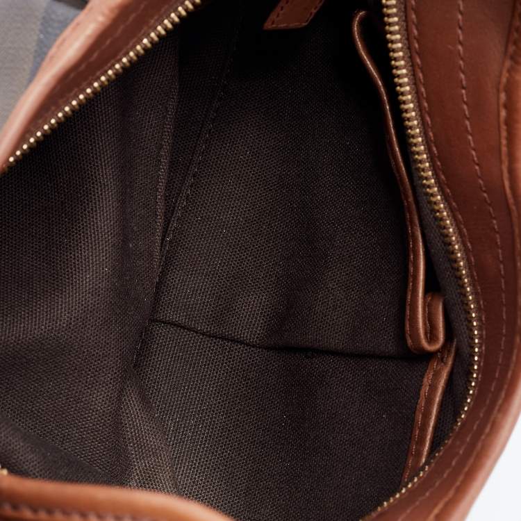 Pre Owned Burberry Brown Smoked Check PVC and Leather Brooklyn Hobo
