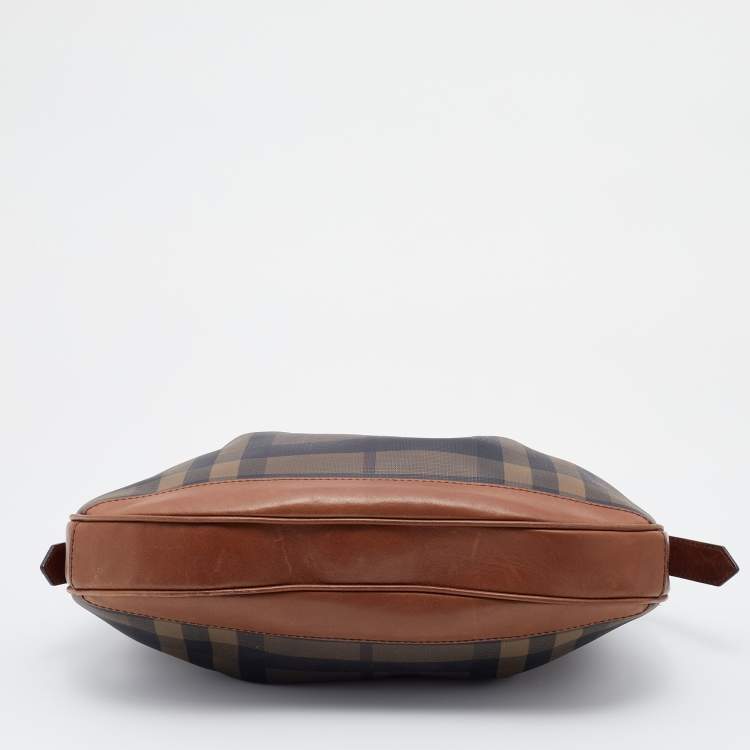 Pre Owned Burberry Brown Smoked Check PVC and Leather Brooklyn Hobo