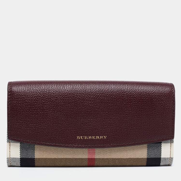 Burberry Burgundy/Beige Leather And House Check Canvas Porter Continental  Wallet Burberry | TLC
