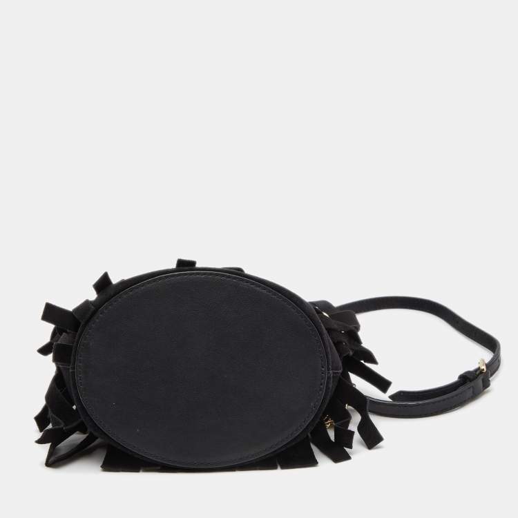 Pre Owned Burberry Black Suede Mini Fringe Bucket Bag