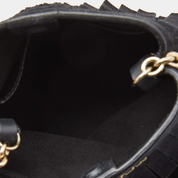 Pre Owned Burberry Black Suede Mini Fringe Bucket Bag