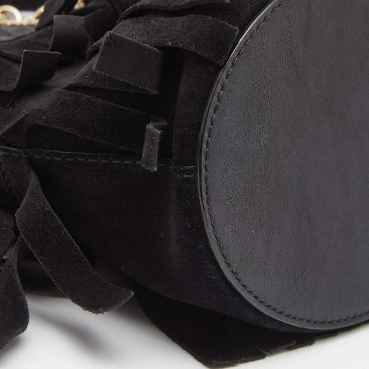 Pre Owned Burberry Black Suede Mini Fringe Bucket Bag