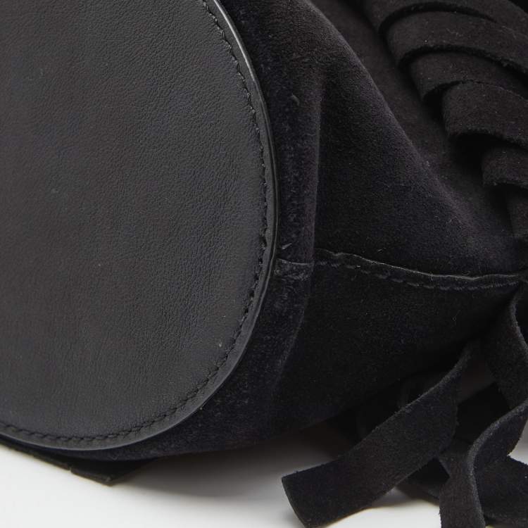 Pre Owned Burberry Black Suede Mini Fringe Bucket Bag