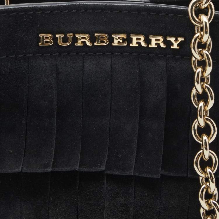Pre Owned Burberry Black Suede Mini Fringe Bucket Bag