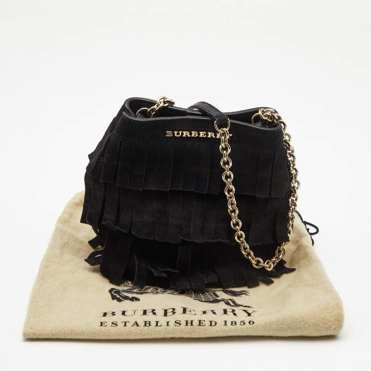 Pre Owned Burberry Black Suede Mini Fringe Bucket Bag