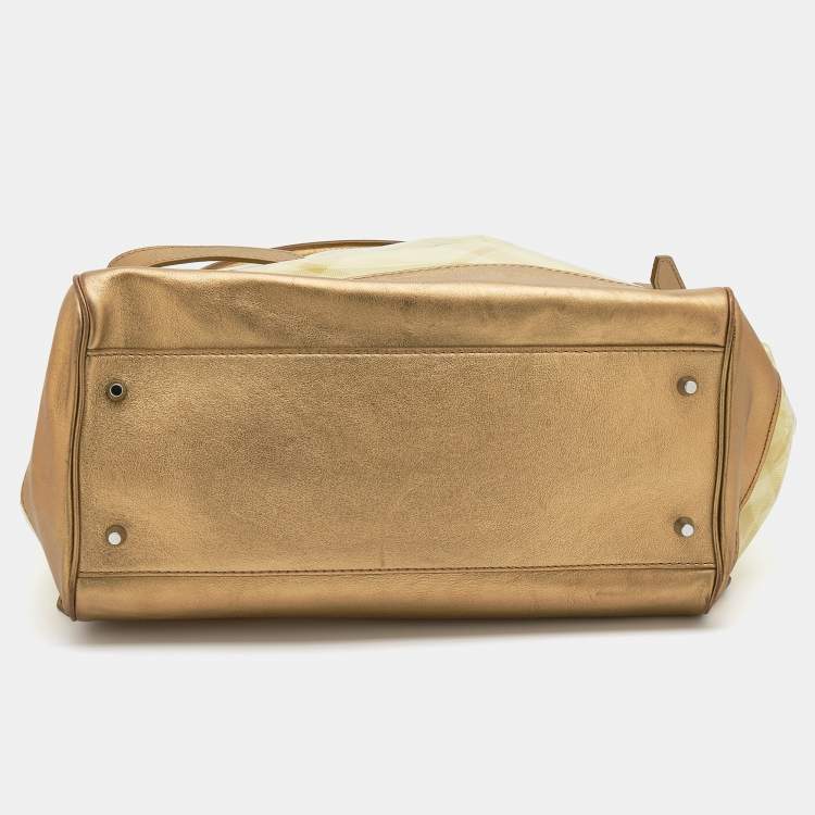 Pre Owned Burberry Gold/Yellow Supernova Check Vinyl And Leather Lawrence Tote