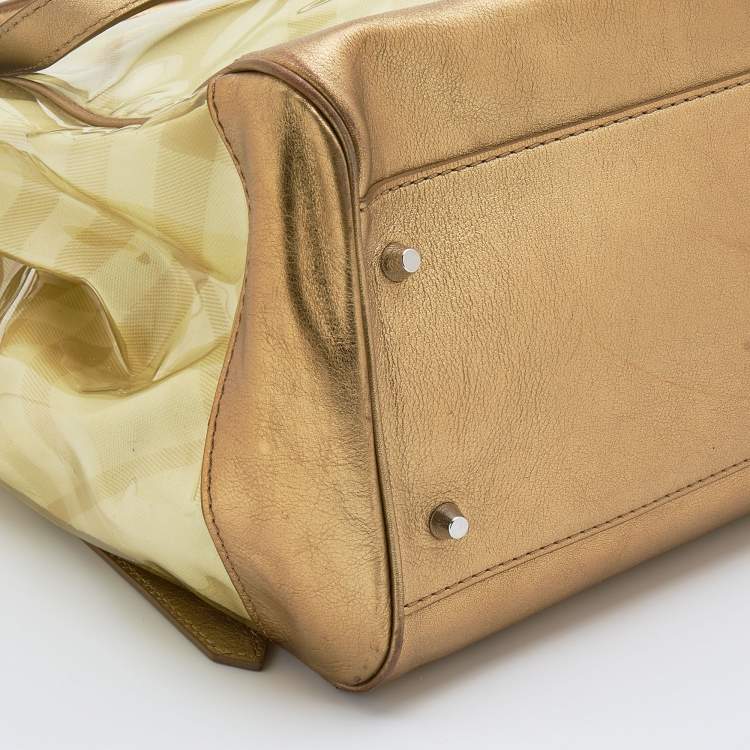 Pre Owned Burberry Gold/Yellow Supernova Check Vinyl And Leather Lawrence Tote