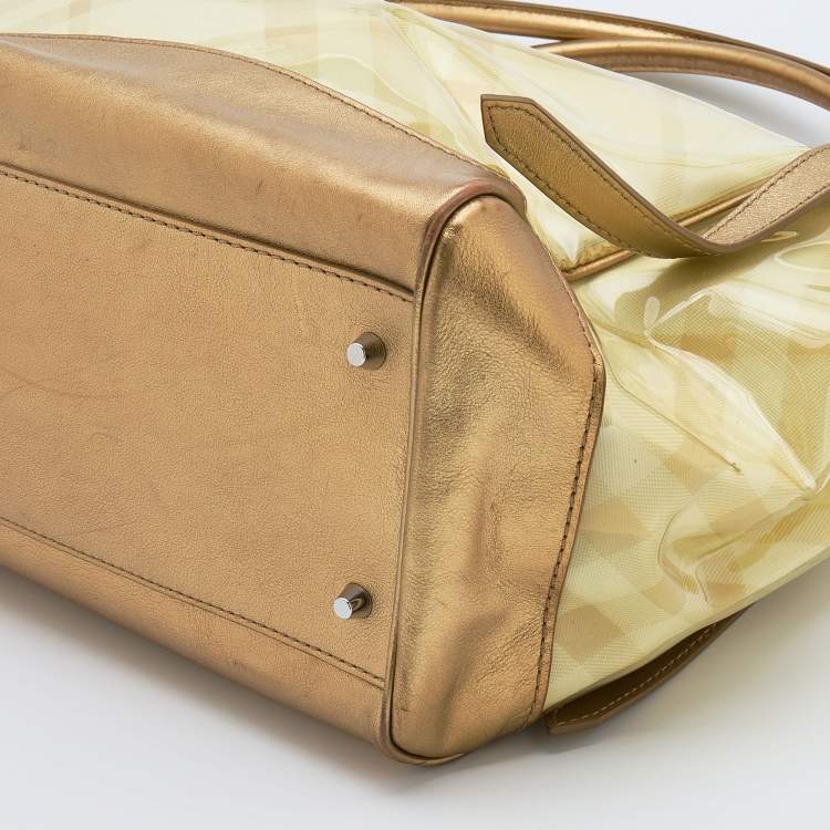 Pre Owned Burberry Gold/Yellow Supernova Check Vinyl And Leather Lawrence Tote