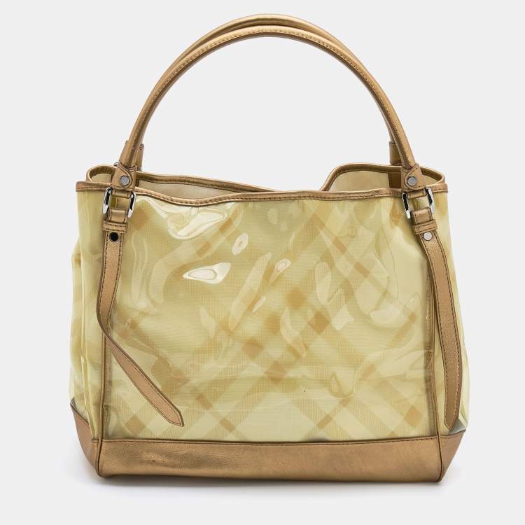 Pre Owned Burberry Gold/Yellow Supernova Check Vinyl And Leather Lawrence Tote