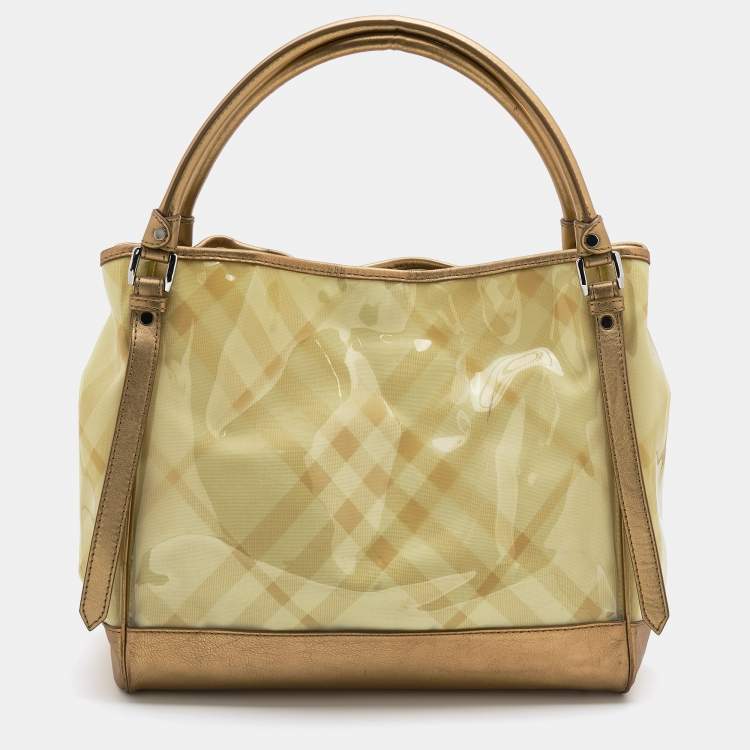 Pre Owned Burberry Gold/Yellow Supernova Check Vinyl And Leather Lawrence Tote