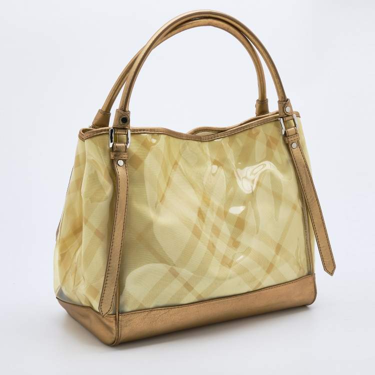 Pre Owned Burberry Gold/Yellow Supernova Check Vinyl And Leather Lawrence Tote