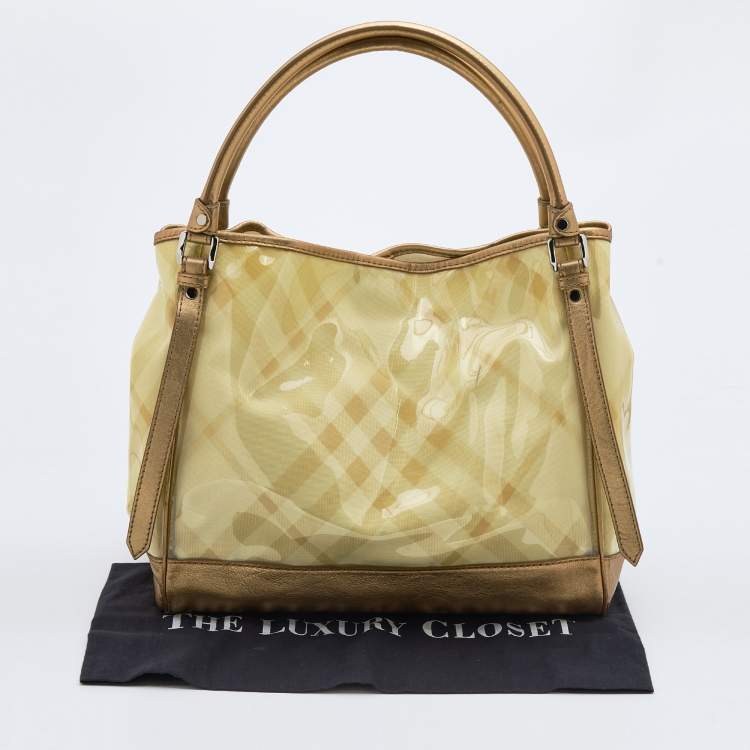 Pre Owned Burberry Gold/Yellow Supernova Check Vinyl And Leather Lawrence Tote
