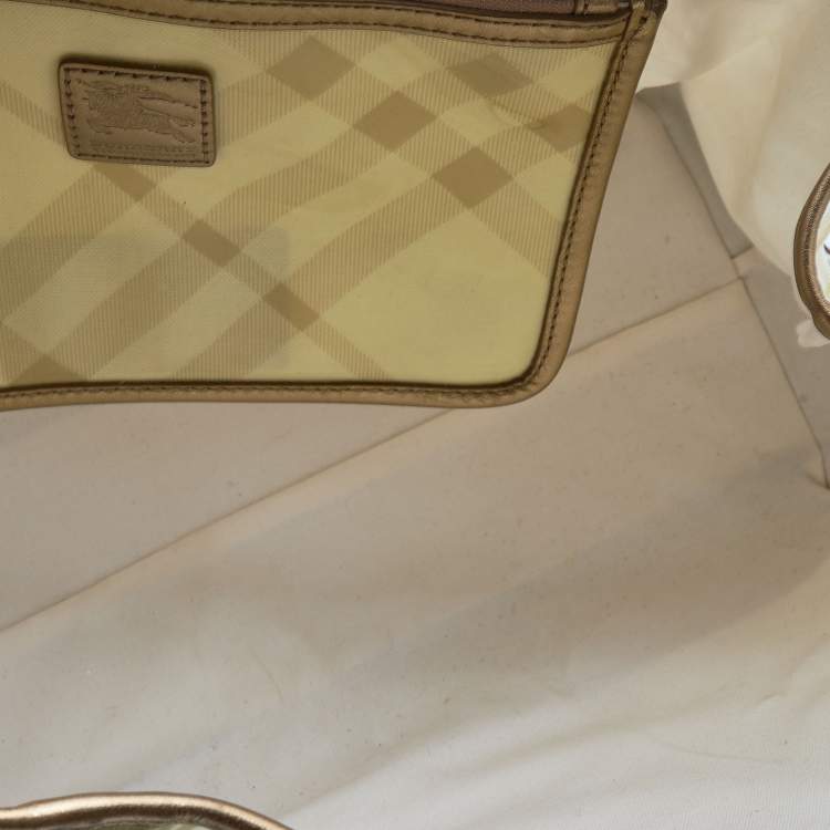 Pre Owned Burberry Gold/Yellow Supernova Check Vinyl And Leather Lawrence Tote