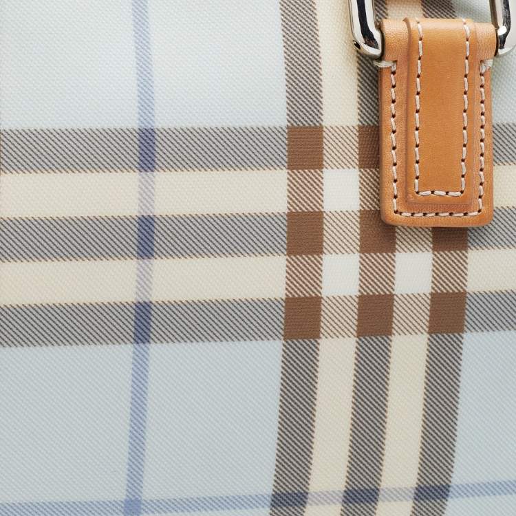 Pre Owned Burberry Light Blue/Tan House Check PVC and Leather Satchel
