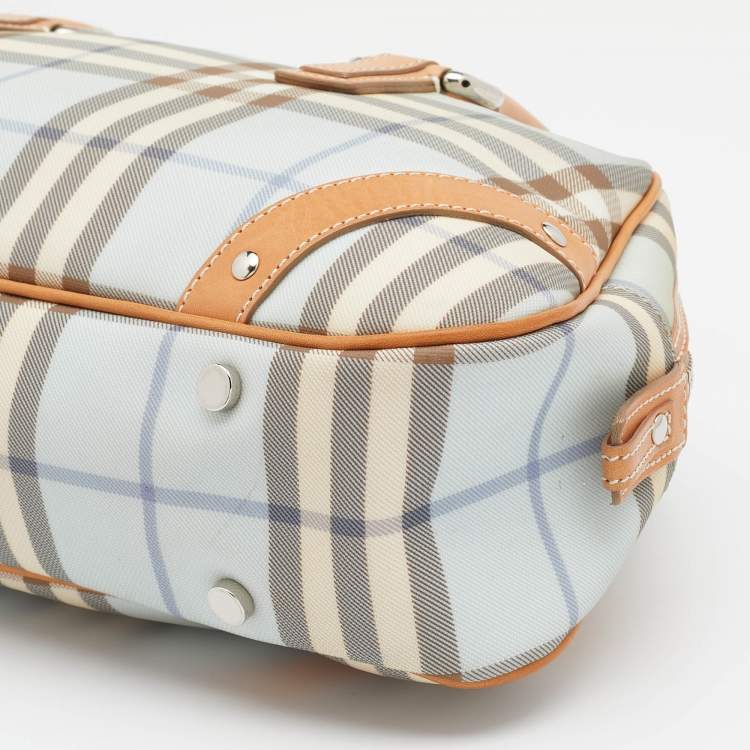 Pre Owned Burberry Light Blue/Tan House Check PVC and Leather Satchel