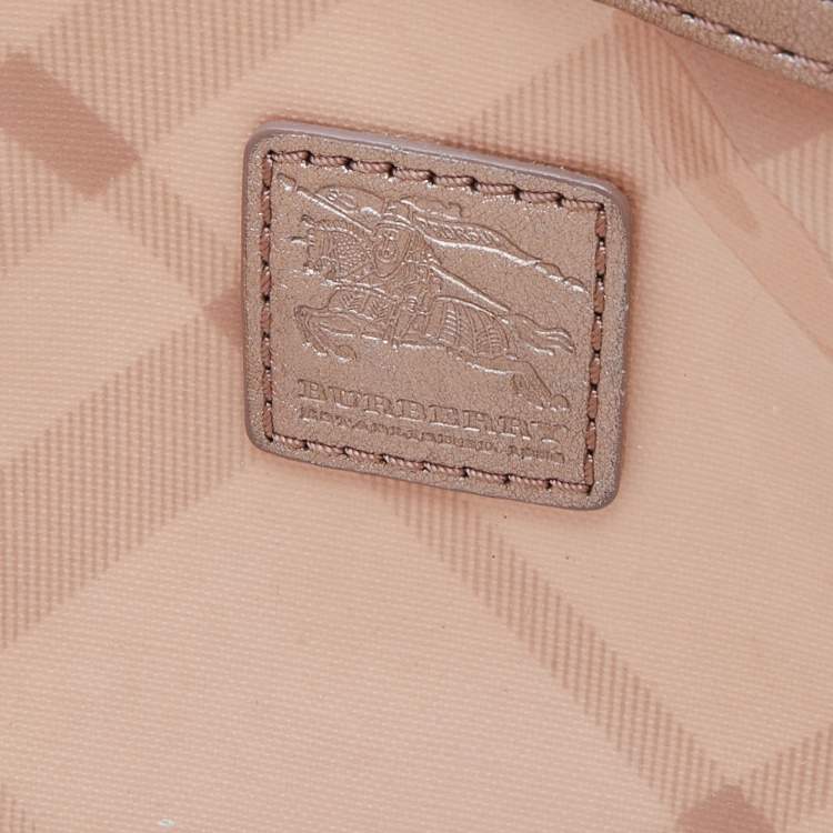 Pre Owned Burberry Metallic Beige Exploded Check PVC and Leather Tote