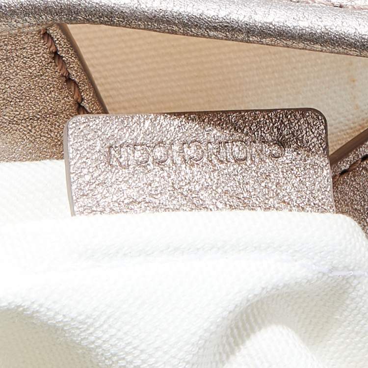 Pre Owned Burberry Metallic Beige Exploded Check PVC and Leather Tote