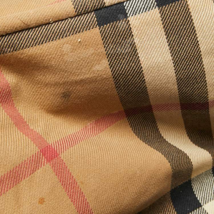 Pre Owned Burberry Black/Beige Leather And House Check Canvas Medium Banner Tote