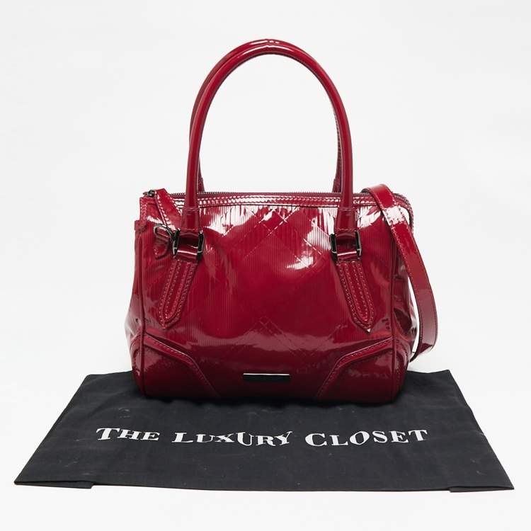 Pre Owned Burberry Raspberry Patent Leather Sorbet Satchel