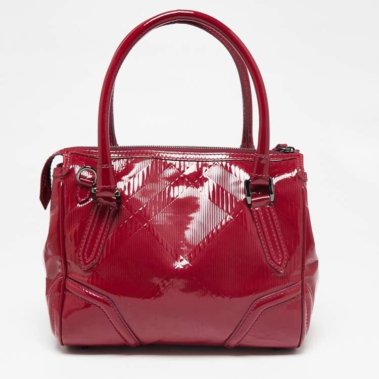 Pre Owned Burberry Raspberry Patent Leather Sorbet Satchel