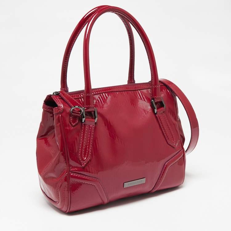 Pre Owned Burberry Raspberry Patent Leather Sorbet Satchel