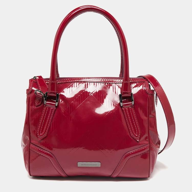 Pre Owned Burberry Raspberry Patent Leather Sorbet Satchel