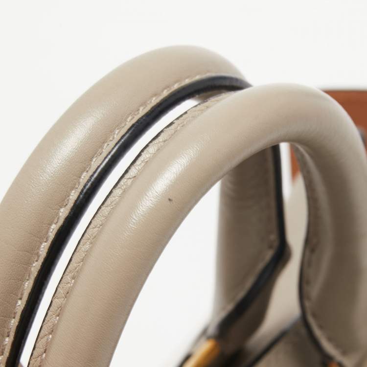 Pre Owned Burberry Grey/White Grained Leather Medium Belt Tote