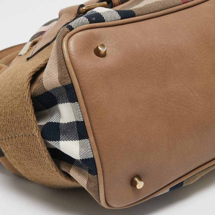 Pre Owned Burberry Beige House Check Canvas and Leather Aurelia Diaper Bag