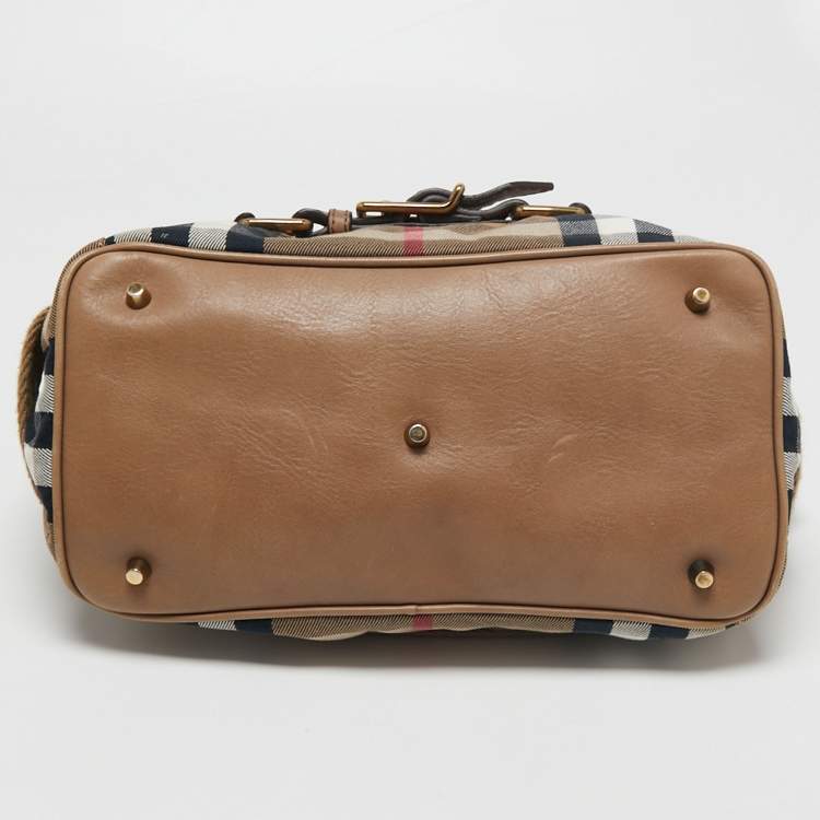 Pre Owned Burberry Beige House Check Canvas and Leather Aurelia Diaper Bag