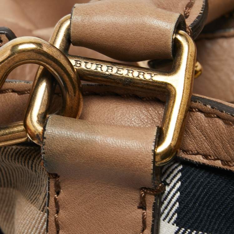 Pre Owned Burberry Beige House Check Canvas and Leather Aurelia Diaper Bag